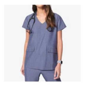 women's Heather Denim Dolores - Flap-Pocket Scrub Top - M / Heather Denim